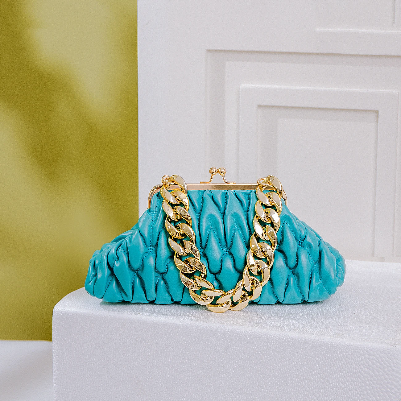 lady bag golden chain handbag for women leather coin bags women purse orange women golden chain armbag on sale