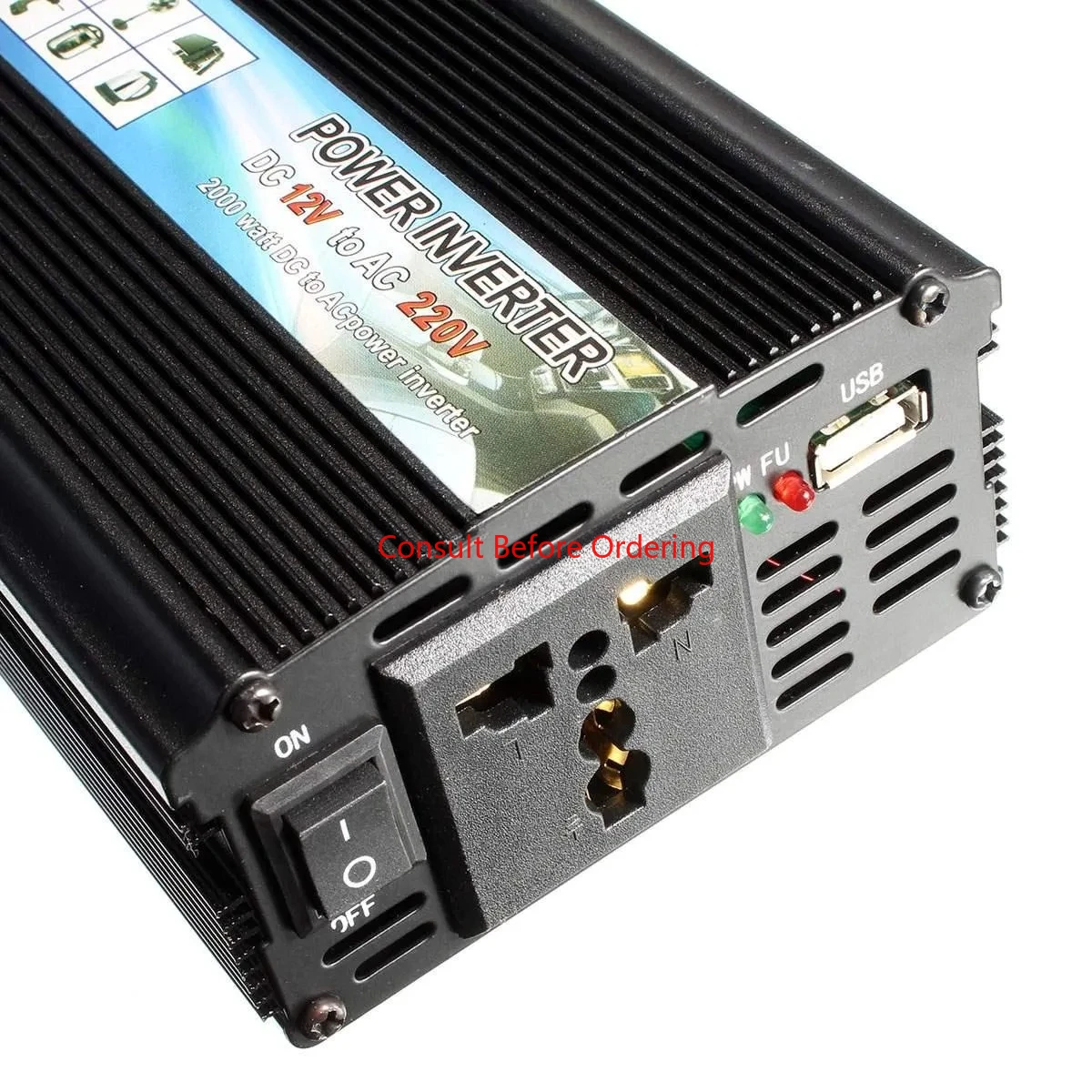 

HOT-A1-00017 For Peak Output 2000W Car Vehicle USB DC 12V To AC 220V Power Inverter Adapter Converter - Black