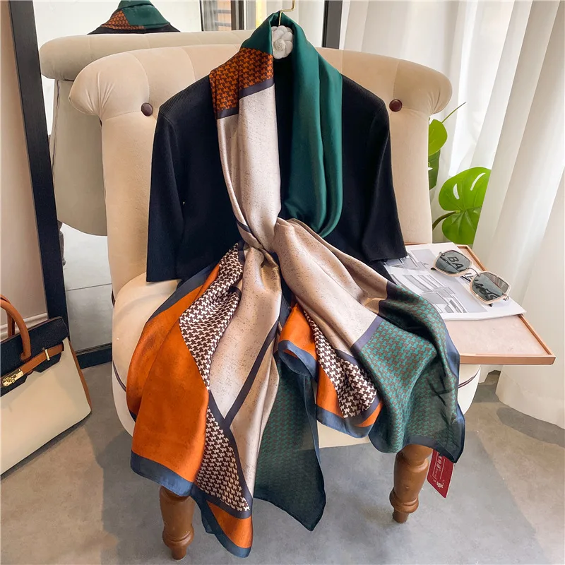 2024 New Neck Scarves Trend Bandanna Women Silk Scarf Headband Designer Hijabs Female Foulard Muffler Bag Scarves 180*90cm Shawl