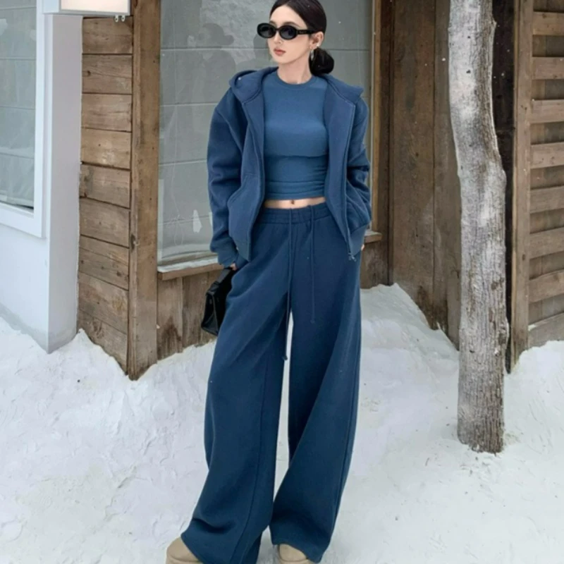 New Fashion Sporty Thickened Sweatpants Laid-back Hooded Jacket Set Autumn/Winter American Hoodie Casual Two-piece Set for Women