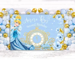 Disney Princess Cinderella Dreamy Blue Dress  Backdrop Girls Birthday Party Decor Custom Background Banner Baby Shower Photocall