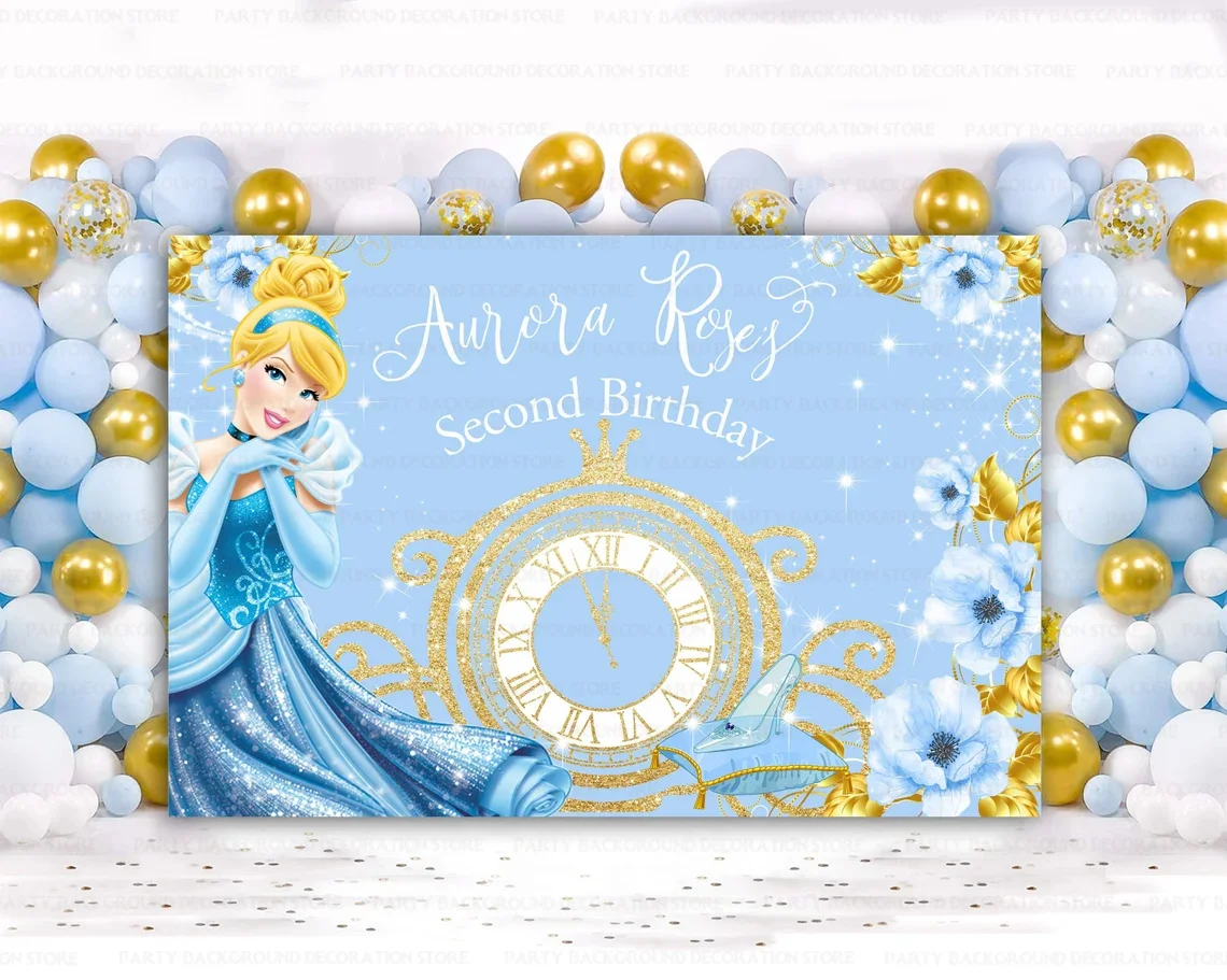 Disney Dreamy Cinderella Blue Dress Princess Backdrop Girls Birthday Party Decor Custom Background Banner Baby Shower Photocall