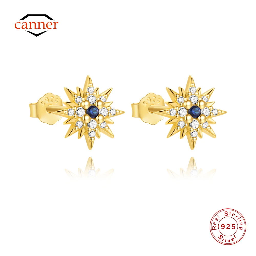 

CANNER Eight-pointed Star Blue Zirconia 925 Sterling Silver Earnail for Women Ins Classic Four Pointed Star Earrings Party Gifts