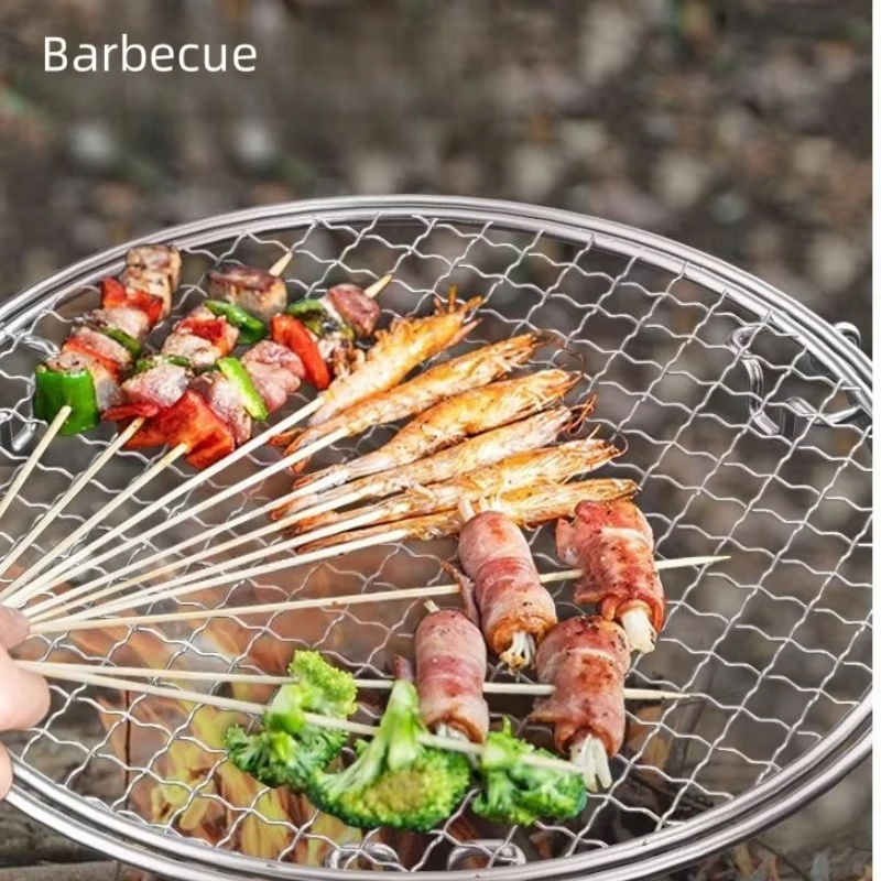 Outdoor Round Churrasco Grill Pan, Portable Pot Rack, dobrável e espessado, Stir Fry, Piquenique, Novo