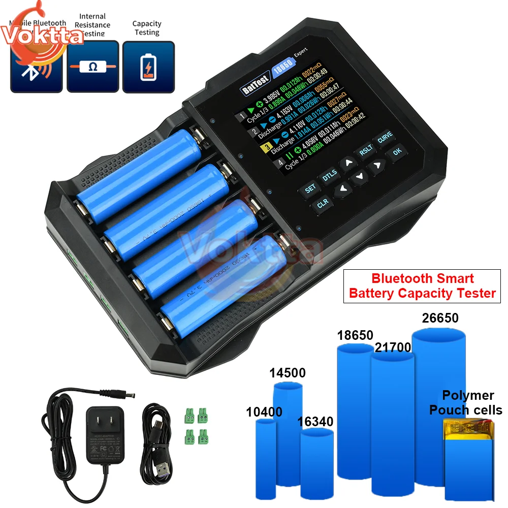 

BTS04 Bluetooth Smart Тестер емкости аккумулятора Автоматический тестер внутреннего сопротивления напряжения 18650 21700, тестирование литиевой батареи