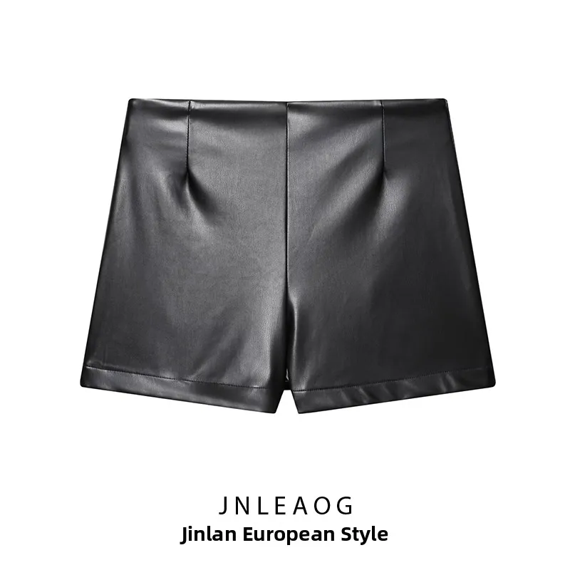 

Женские повседневные брюки из искусственной кожи с высокой талией, модный дизайн, осенняя новинка JNLEAOG 25556