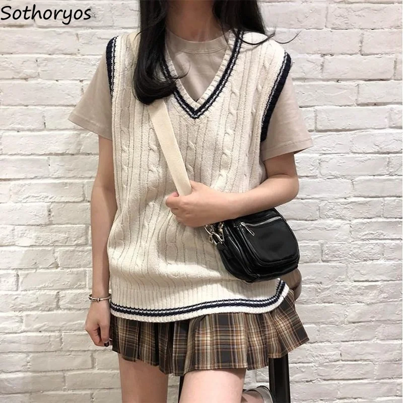 

Women Sweater Vests Preppy Style Fashionable Loose Casual Students Harajuku Streetwear Vintage BF Twist Knitting All-match Daily