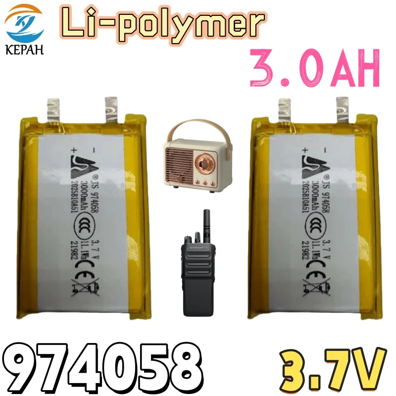 Rechargeable 3.7V 3.0Ah 974058 Polymer Battery for Digital Camera Radio Portable DVD ablets, laptops, portable printers
