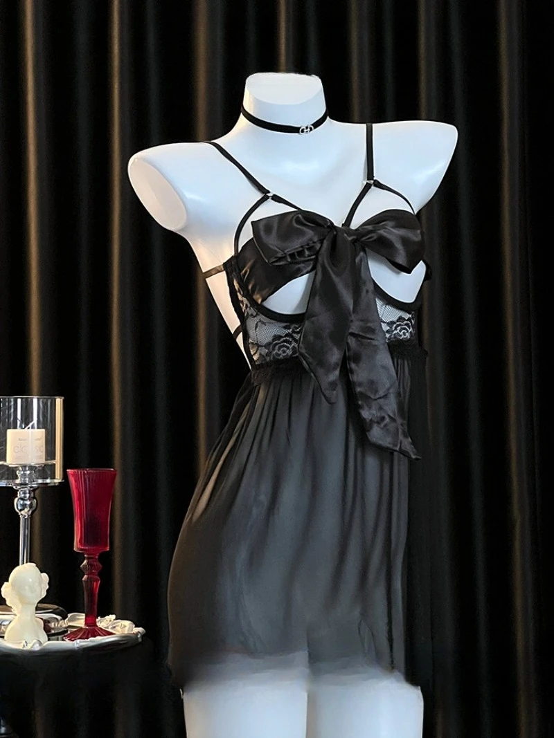 

Seductive and Alluring Tulle See-through Slit Halter Nightgown for Women,Pure Sensual Romantic Style,Fun Date Pajamas,Elegant