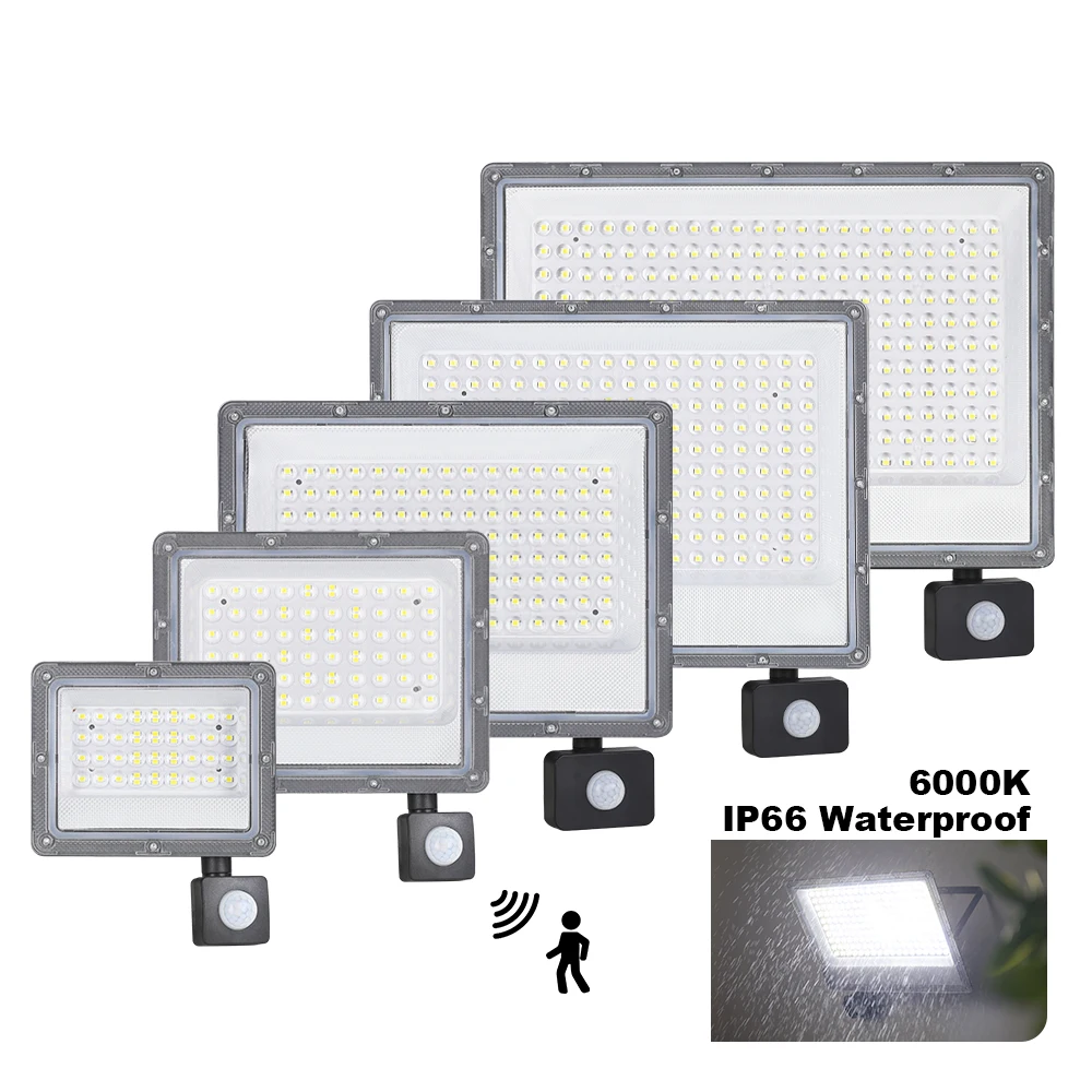 Outdoor Motion Sensor LED Flood Light 500W 300W 200W 100W 50W Reflector AC 220V Waterproof Spotlight Garden Lighting Street Lamp