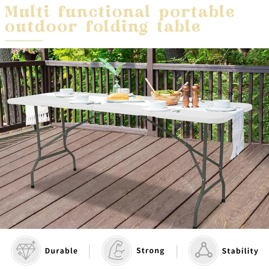 of 2 Folding Table 6 FT Lightweight Camping Table Portable Plastic Rectangular Outdoor Dining Table Steel Legs Fold Customizable