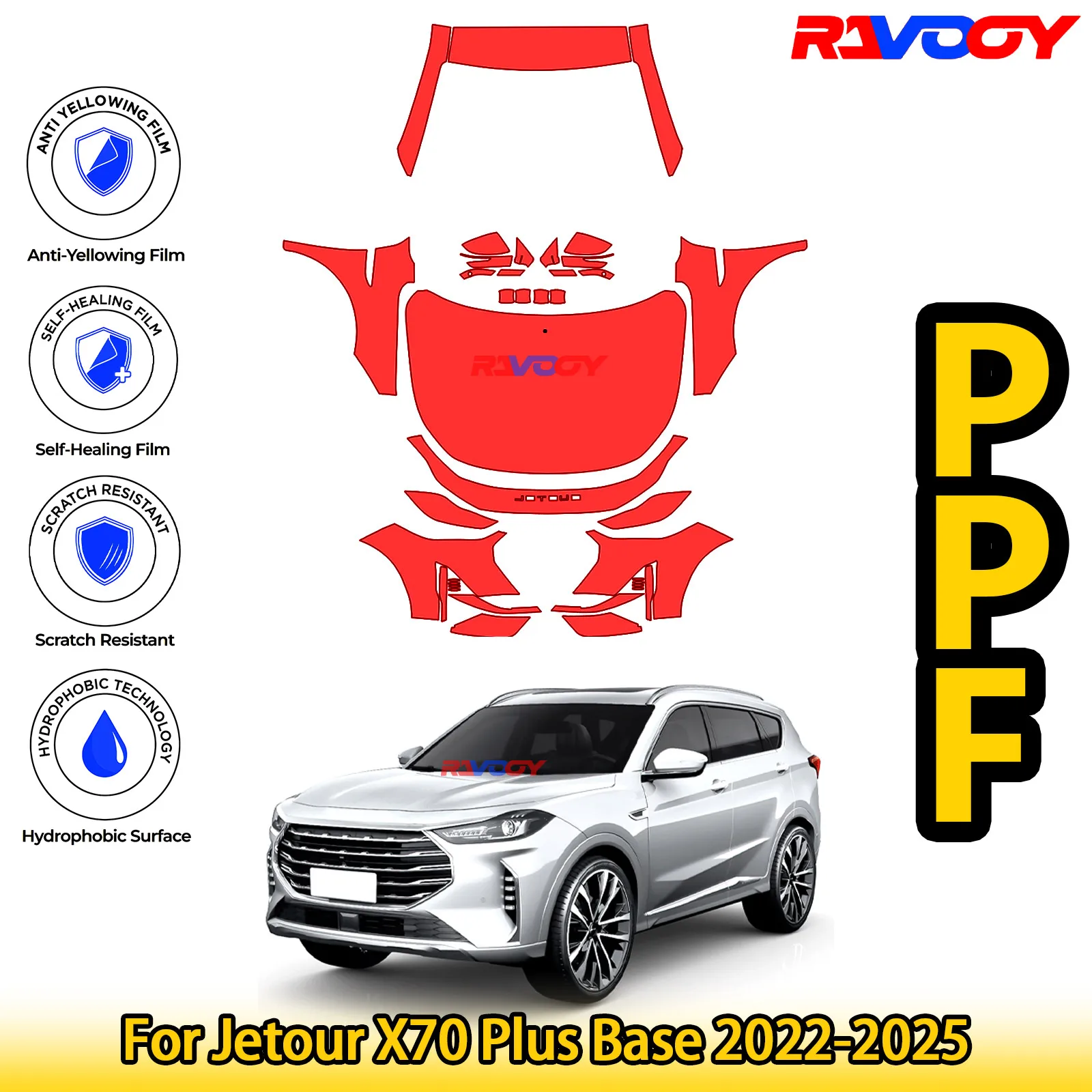 

For Jetour X70 Plus Base 2022-2025 Glossy Matte Black Precut front PPF Kit Paint Protection Film