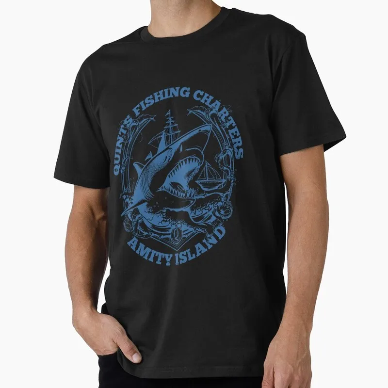 Quints Fishing Jaws Horror Movie Unisex T Shirt Retro Amity Island Great White Shark print Graphic Tops Short Sleeve Tees S-6XL