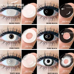 EYESHARE Cosplay Contact Lenses 1Pair Colored Contact Lenses for Eyes Black Lenses White Eye Lenses Contact Lenses for Halloween