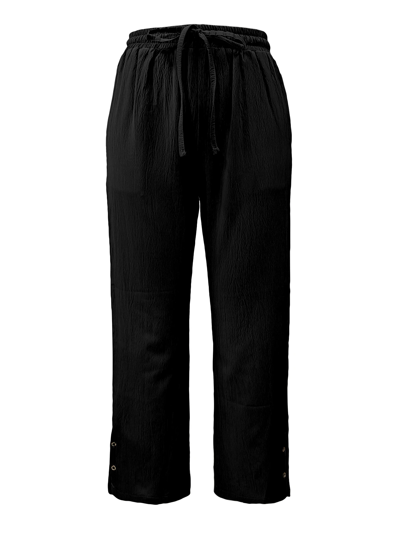 Women's High Waist Drawstring Straight Leg Pants Side Slit Casual Loose Solid Color Summer Office Trousers