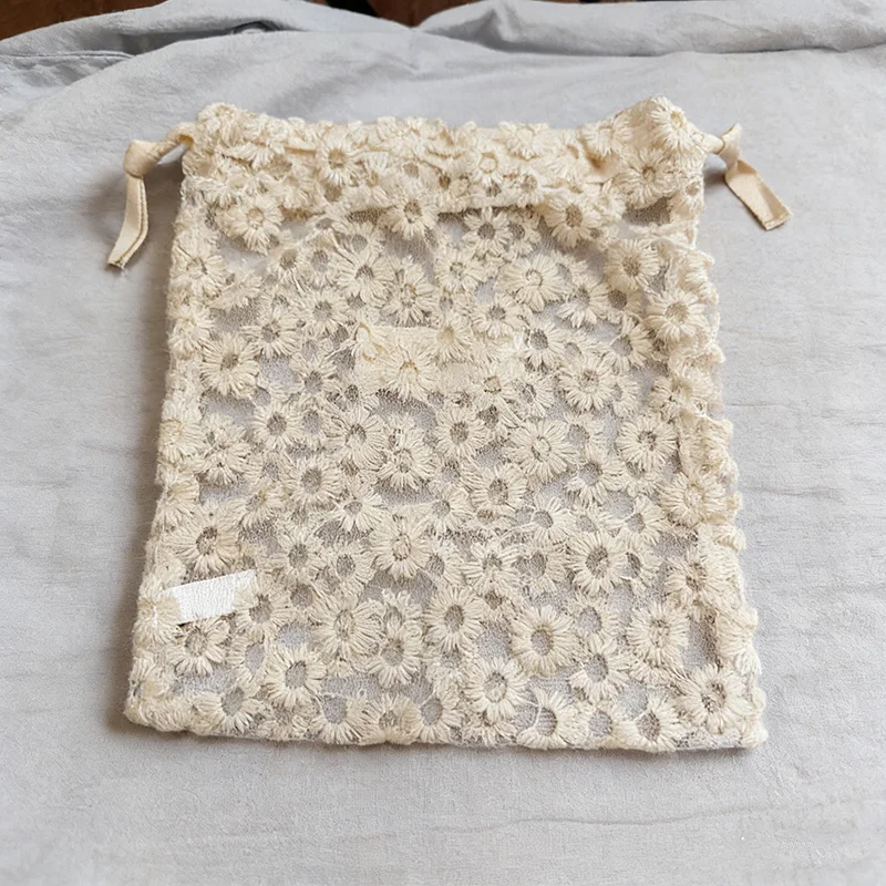 Lace Mesh Embroidered flower Drawstring storage Pouch Travel Cosmetic Bags, Storage Bags for Toiletries Jewelry Small Items