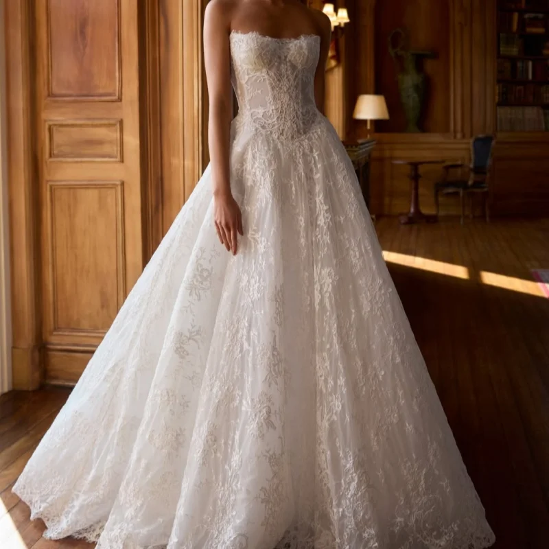 Lace White Appliques Wedding Dresses Decal long tail Detachable A-Line Off-Shoulder Made wedding dress Bridal Customize