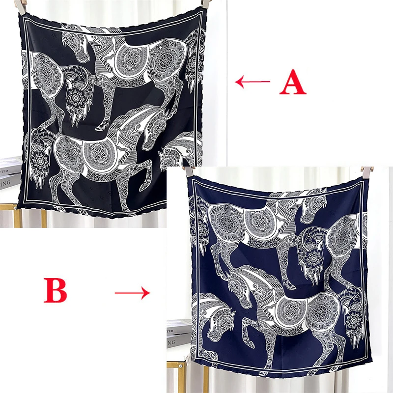 

Двусторонний шелковый платок на голову 65 см, квадратные банданы с принтом лошади, женская одежда, сумка, аксессуары, рождественский подарок для влюбленных