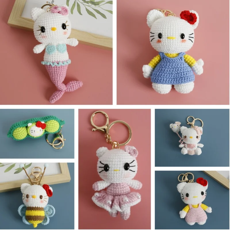 

Mini Anime Hellokitty Melody Kulomi Stuffed Dolls Crochet Knitted KeyChains Backpack Hangings Valentine Birthday Gifts