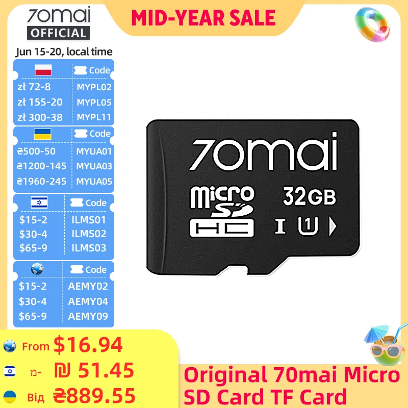 Original 70mai cartão micro sd tf nível UHS-3 para 70mai t800 x800 a810 a510 a800se a800s a500s a200 70mai cartão de memória