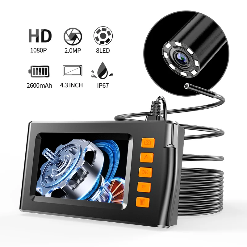 

DDCAMERA Industrial Endoscope Camera 4.3" IPS Handheld Borescope Sewer Camera IP67 Waterproof Snake Camera with 8 LED Lights