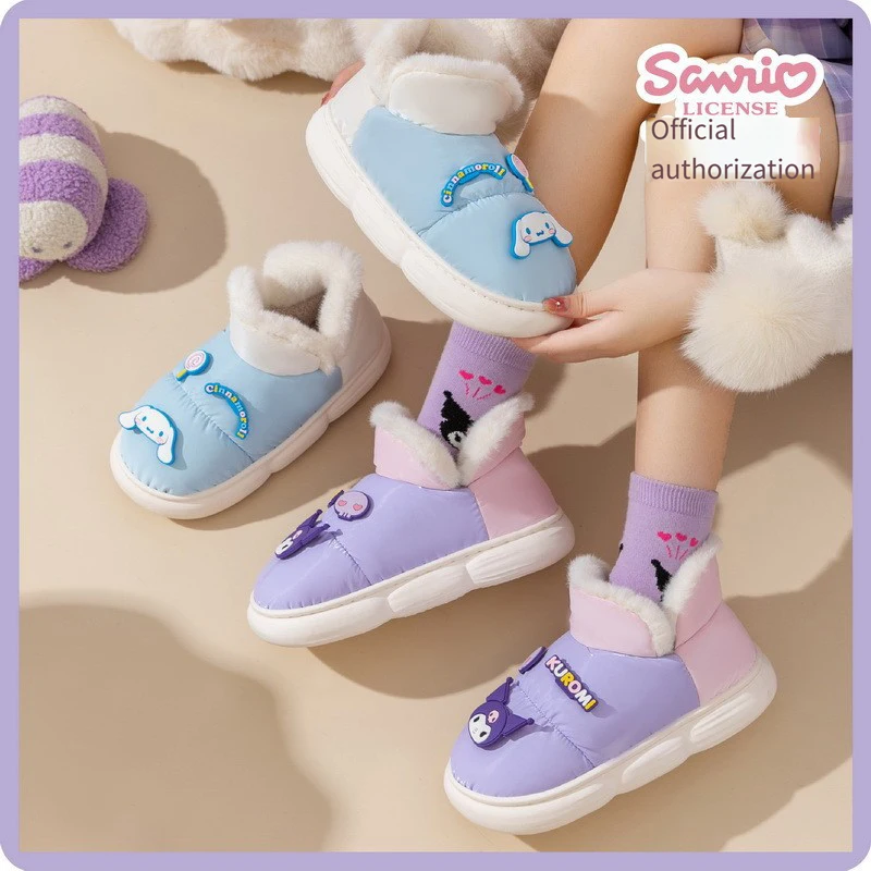 Kuromi Hello Kittys Cute Cotton Slippers Cartoon Anime Figure Kawaii Cartoon Down Cloth Child Include Heel Home Shoes Winter