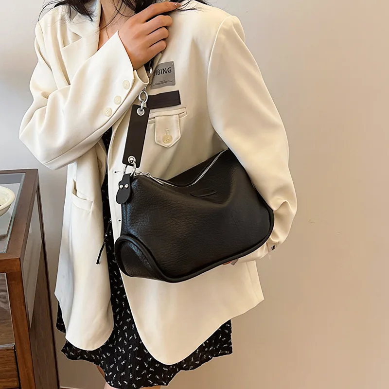 

Минималистичная сумка подмышки 2025 года, однотонная женская сумка через плечо, шикарная сумка через плечо, текстурированная сумка «день-ночь», универсальная