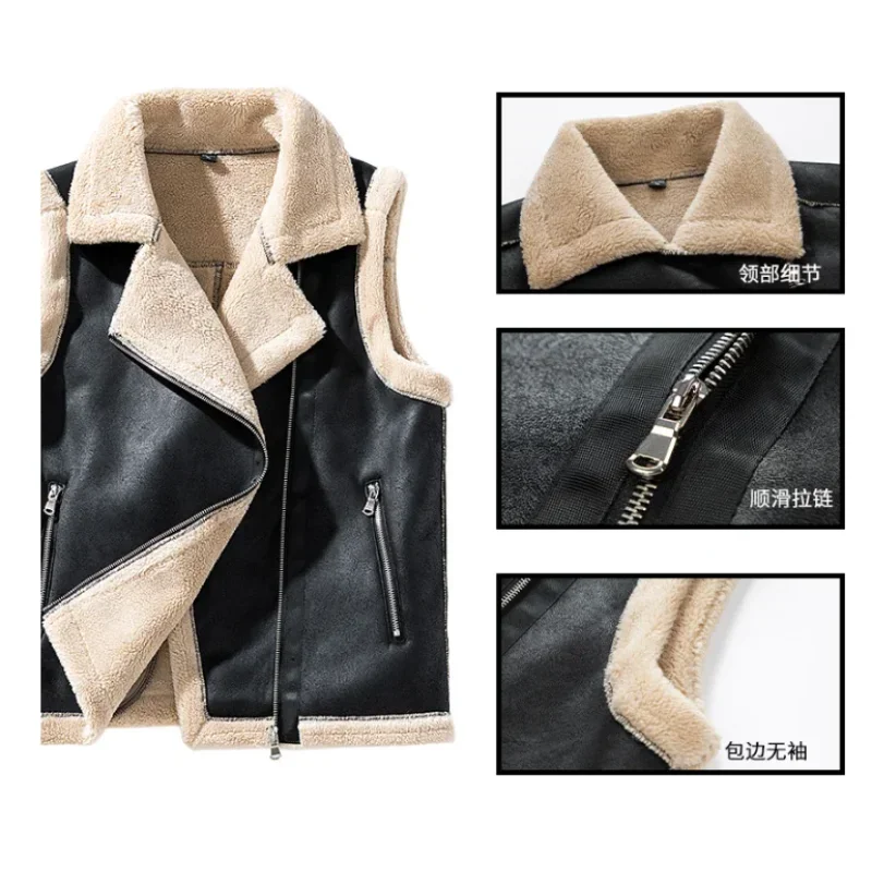 

Winter New Lamb Wool Coat Warm Vest Male Jacket Can Be Worn On Both Sides Sleeveless Waistcoat Men Fashion Casual Thicken Gilets