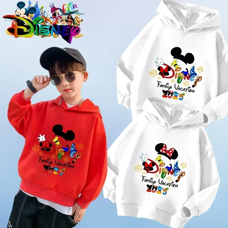 Disney Kawaii 2025 Fashion Disneyland Trip Vacation Clothes Caricature Hoodie Children Top Cartoons Girl Clothes Boy Disney Kids