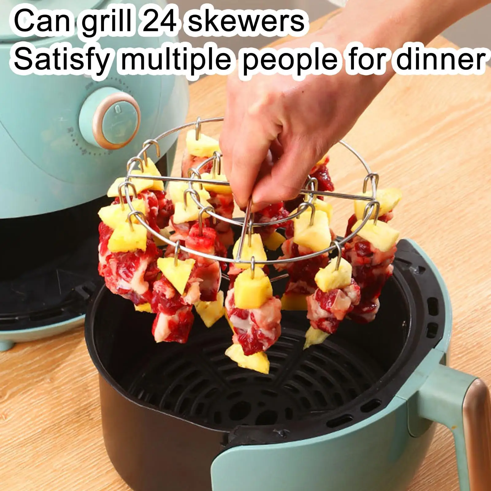 Air Fryer Rack Edelstahl Kochregal Vertikale Spießstäbe für Hühnerfleisch Speck Home Food Kochen Zubehör Werkzeug