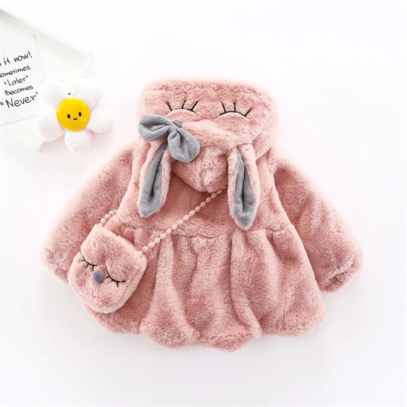 6 12 18 24 36 Months Baby Plush Jacket Cute Rabbit Ears Christmas Princess Girls Coat Keep Warm Hooded Outerwear Kids Clothes