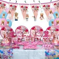 Pink Roblox Mining Pixel Game Kids Birthday Party Supplies Plates Cups Napkin Straw Balloons Party Decoration girl Baby Shower