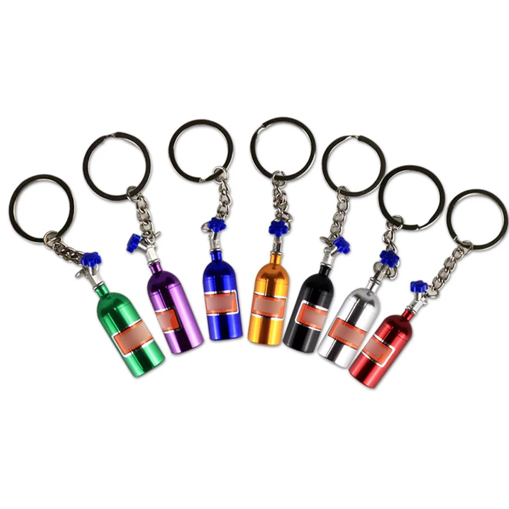 7 Colors Creative NOS Bottle Keychain Aluminum Alloy Nitrogen Bottle Keyrings Auto Metal Key Pendant Car Interior Accessories