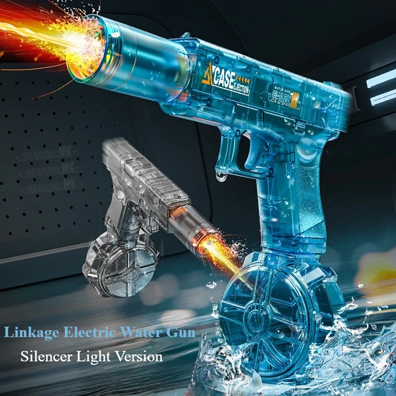Pistola de agua eléctrica de fuego rápido con luces LED, acción de retroceso, verano al aire libre, playa, piscina, juego de agua, juguete de tiro, pistola de juguete para regalo para niños