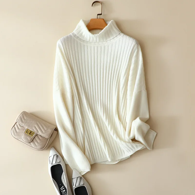 

aliaga winter fashion cashmere wool turtleneck sweater women drop shoulder oversized pullovers ribbed knitted long sleeve tops