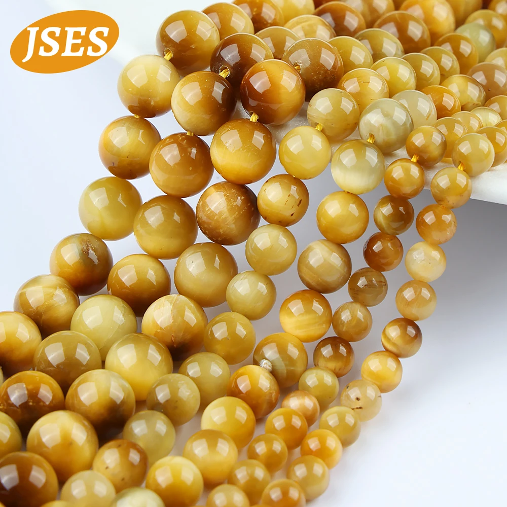 Natural Stone Golden Tiger Eye Round Loose Spacer Beads 15 Inch Strand 4 6 8 10 12 MM for Jewelry Making DIY Bracelet Accessory