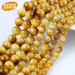 Natural Stone Golden Tiger Eye Round Loose Spacer Beads 15 Inch Strand 4 6 8 10 12 MM for Jewelry Making DIY Bracelet Accessory