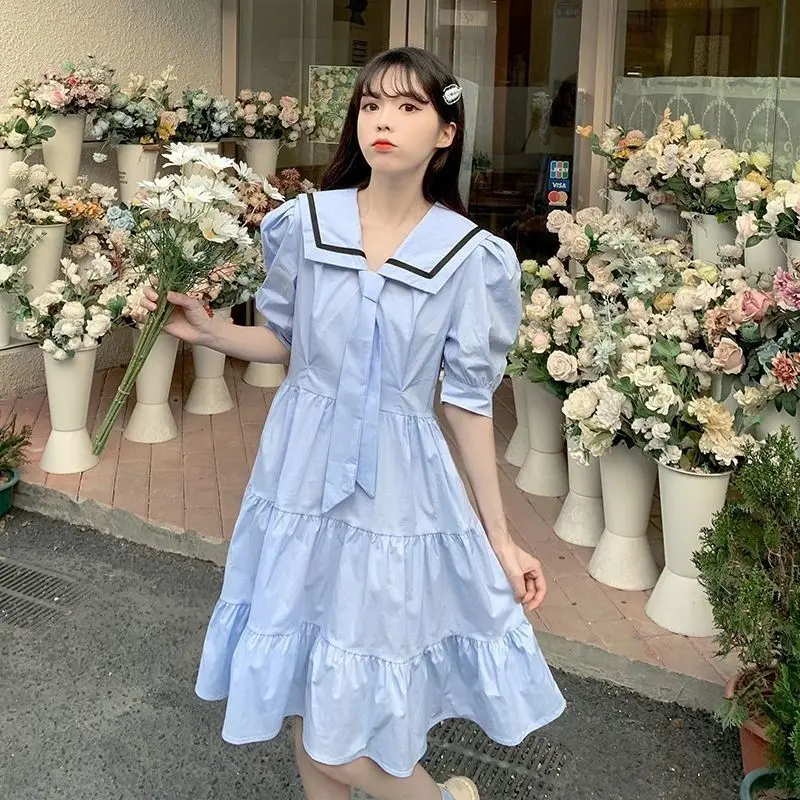 Dress Women Show High Gentle Versatile 2024 Summer Large Lapel First Love Dress Temperament Naval Leadership Short Dress D224