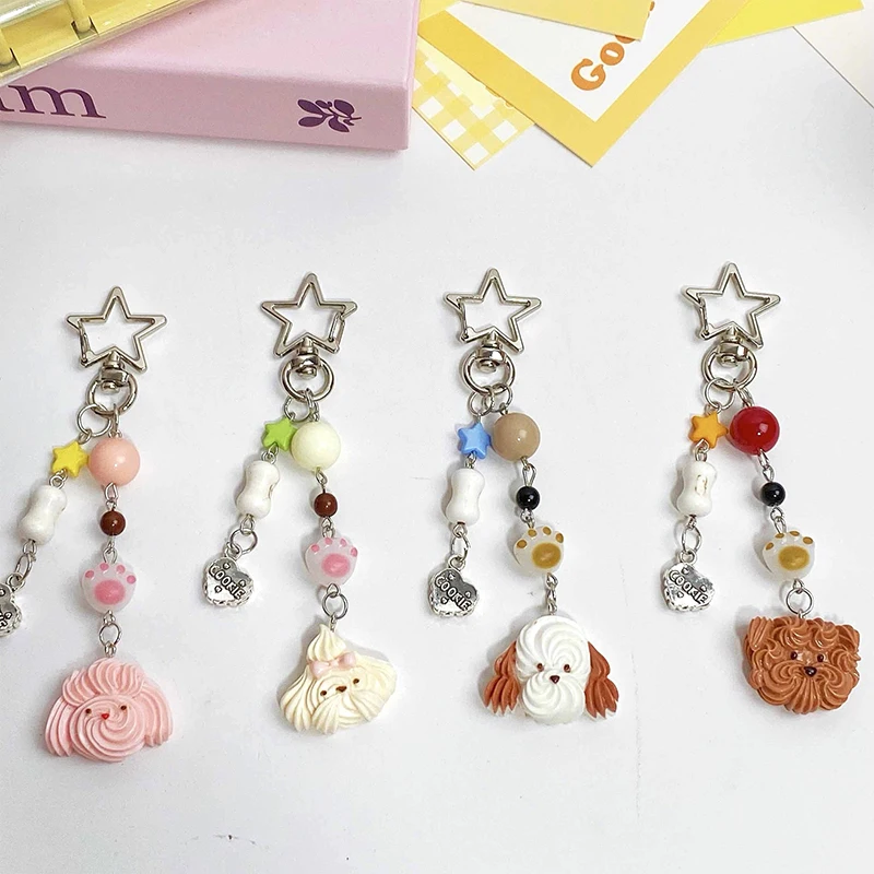 Fashion Ins Style Puppy Phone Chain Keychain Cartoon Cream Dog Phone Lanyard Bag Hanghing Decoration For Best Friends Gifts