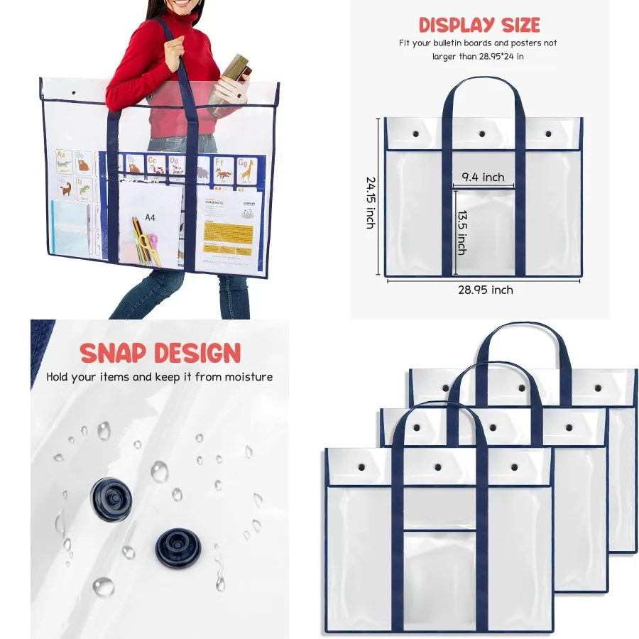 3 عبوات كبيرة من حقيبة تخزين الملصقات 31.5 × 25.5 حامل لوحة الإعلانات حاوية محفظة فنية لتنظيم الفصول الدراسية للمعلمين