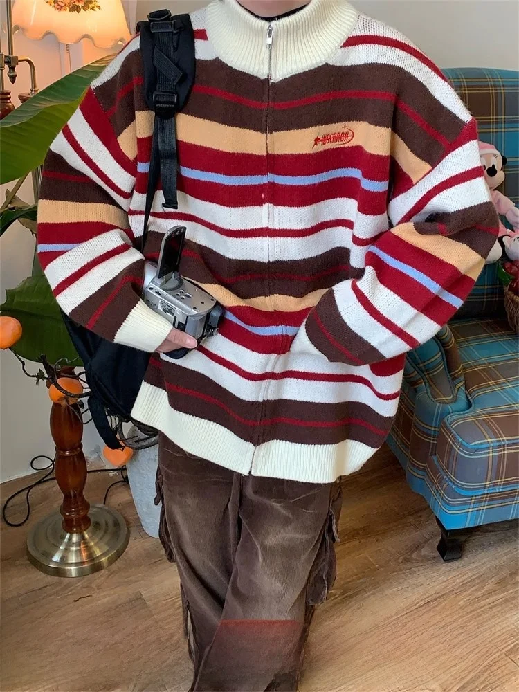 

Осень-зима, цветной полосатый открытый кардиган, свитер, женский свободный повседневный американский ленивый вязаный джемпер Street Faion