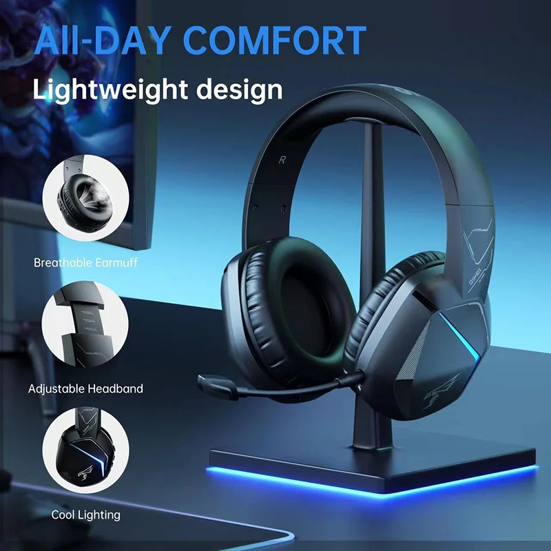 New SOMIC GS401 Pro 2.4G Wireless Bluetooth Wired Three-mode Game Headphones RGB Light Noise-reducing Mic HiFi Music Headset