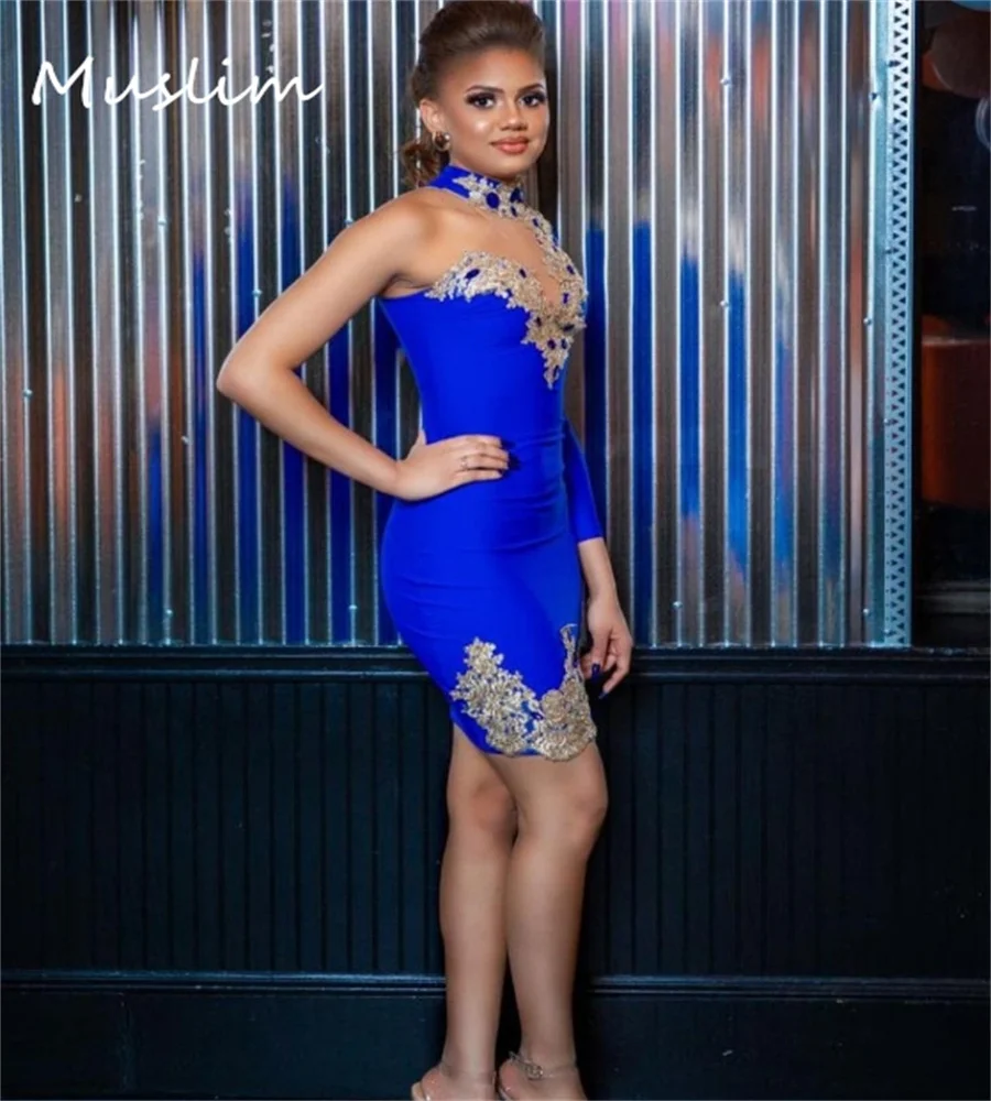 Royal Blue One Shoulder Short Prom Dresses With Rhinestone Crystal Elegant Sexy Night Club Cocktail Party Gown Evening Dress