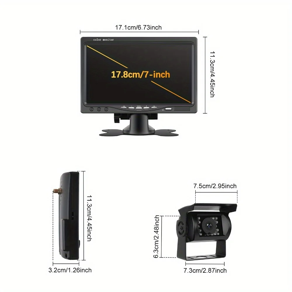Wireless Reversing Camera 17.78 cm Reverse Camera Set with Rear Cameras + Video Recording for Trucks, Trailers, Buses,Motorhomes