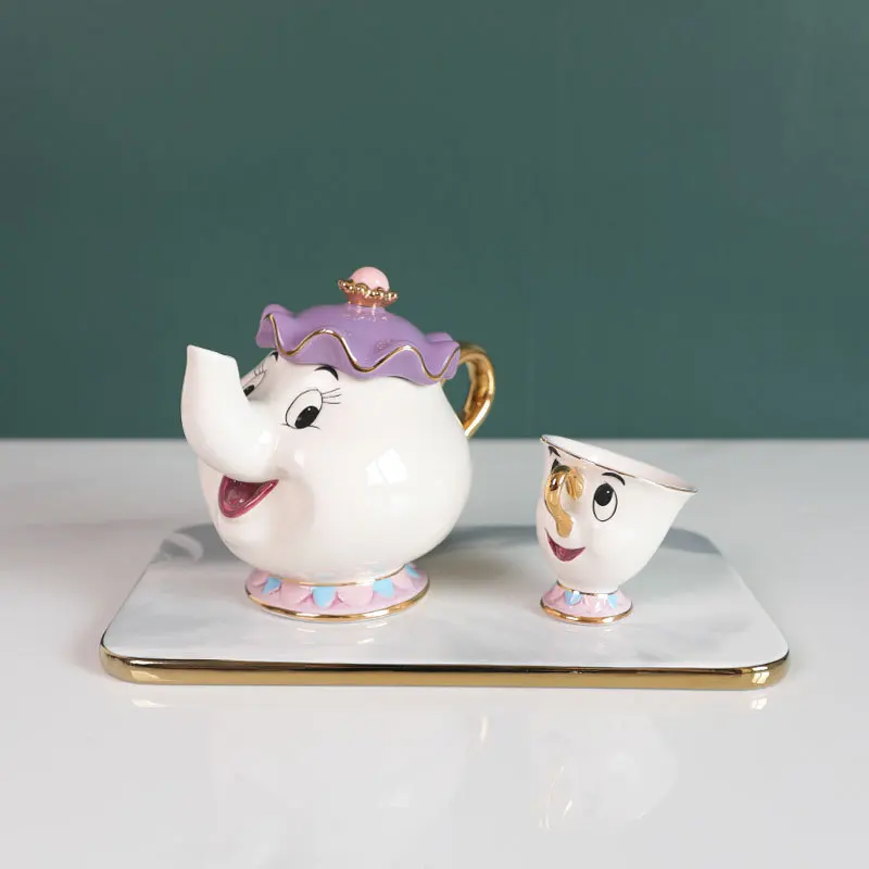 

Cute Cartoon Beauty and The Beast Teapot Coffee Pot Mrs Potts Chip Cup Tea Set Home Decor Ornament Gift