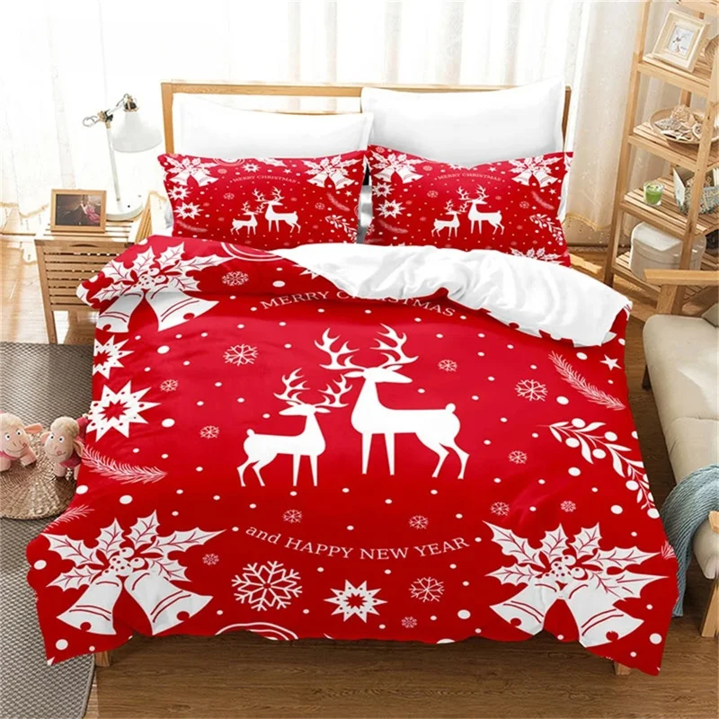 Christmas Happy New Year Red Santa Claus Queen King Full Size Duvet Cover Bedding Linen Set 2 Seater Bedspread 200x200 240x220