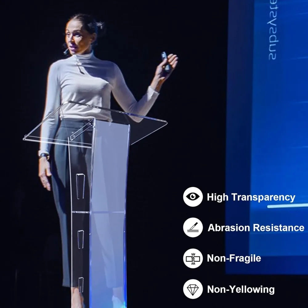 Портативный прозрачный акриловый церковный подиум с деревянной рамой и запираемыми колесами для сермонов и лекций