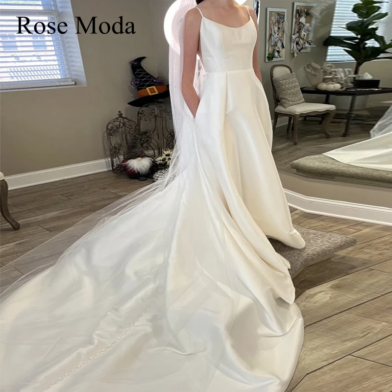 Rose Moda Dunne Bandjes Prinses Trouwjurken Met Slit Bestemming Bruidsjurk Custom Maken