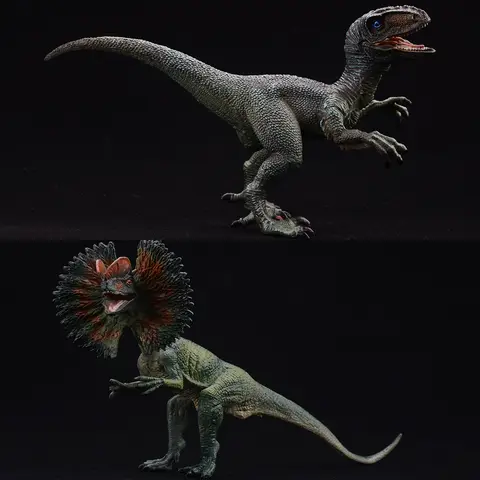 Jurassic Dinosaur Figurines Set - Dilophosaurus & Velociraptor Animal Models Action Figures Collection Toy for Kids