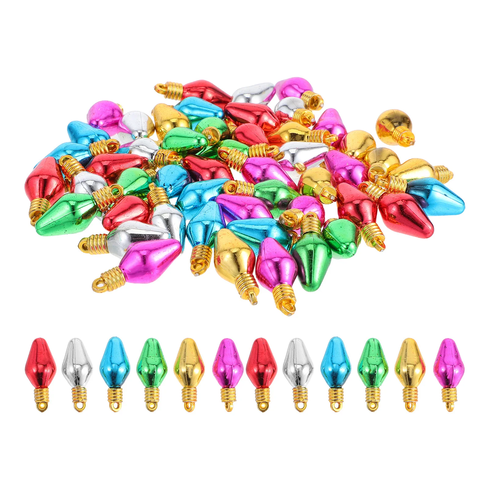 

50Pcs Colorful Christmas Light Bulb Beads Electroplated Finish Mini Charms for DIY Earrings Necklaces Tree Hanging Decor
